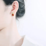 ZFSILVER S925 Silver Agate Turquoise Round Earrings for Women Gift
