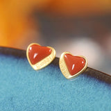 ZFSILVER S925 Silver Red Agate & Turquoise Heart Earring