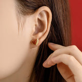 ZFSILVER S925 Silver Red Agate & Turquoise Heart Earring