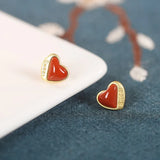 ZFSILVER S925 Silver Red Agate & Turquoise Heart Earring