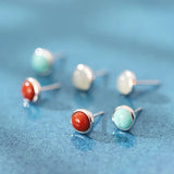 925 Silver Hetian Jade South Red Agate Earrings