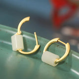 925 Silver Hetian Jade Cylinder Earring Jewelry Women