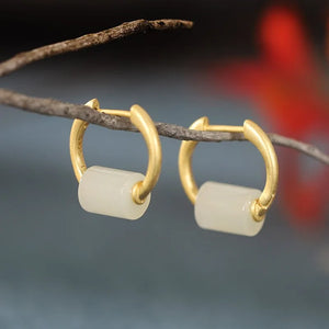 925 Silver Hetian Jade Cylinder Earring Jewelry Women
