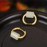 925 Silver Hetian Jade Cylinder Earring Jewelry Women