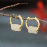 925 Silver Hetian Jade Cylinder Earring Jewelry Women