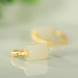 925 Silver Hetian Jade Cylinder Earring Jewelry Women