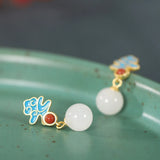 ZFSILVER S925 Silver Hetian Jade South Red Agate Earring
