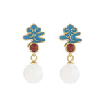 ZFSILVER S925 Silver Hetian Jade South Red Agate Earring