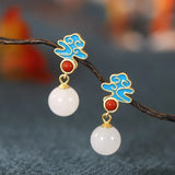 ZFSILVER S925 Silver Hetian Jade South Red Agate Earring