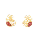 925 Silver Hetian Jade Red Agate Lucky Money Bag Earring