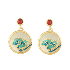 925 Silver Hetian Jade Agate Cloud Earrings for Women