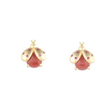 ZFSILVER S925 Silver Hetian Jade South Red Agate Insect Ladybug Earrings