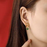925 Silver Hetian Jade South Red Agate Dolphin Earrings