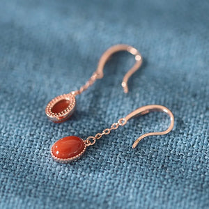 ZFSILVER S925 Silver Red Agate Egg Dangle Earrings