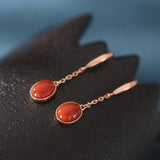 ZFSILVER S925 Silver Red Agate Egg Dangle Earrings