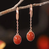 ZFSILVER S925 Silver Red Agate Egg Dangle Earrings