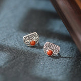 Thai Silver Moon Red Agate Happy Earrings