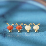 ZFSILVER S925 Silver Hetian Jade South Red Agate Long Ear Rabbit Earrings