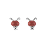 ZFSILVER S925 Silver Hetian Jade South Red Agate Long Ear Rabbit Earrings