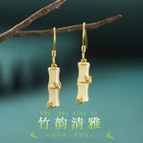 ZFSILVER S925 Silver Round Hetian Jade South Red Agate Opal Bamboo Earrings