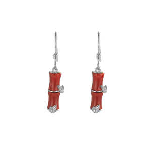 ZFSILVER S925 Silver Round Hetian Jade South Red Agate Opal Bamboo Earrings