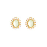 ZFSILVER 925 Silver Green Opal Oval Earrings for Women