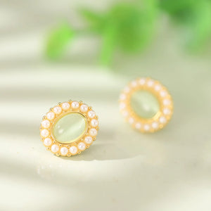 ZFSILVER 925 Silver Green Opal Oval Earrings for Women