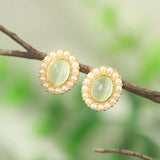 ZFSILVER 925 Silver Green Opal Oval Earrings for Women