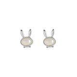 ZFSILVER S925 Silver Hetian Jade Red Agate Rabbit Earrings