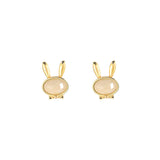 ZFSILVER S925 Silver Hetian Jade Red Agate Rabbit Earrings