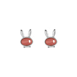 ZFSILVER S925 Silver Hetian Jade Red Agate Rabbit Earrings