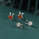 ZFSILVER S925 Silver Hetian Jade Red Agate Rabbit Earrings