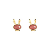 ZFSILVER S925 Silver Hetian Jade Red Agate Rabbit Earrings