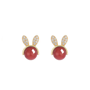 ZFSILVER S925 Silver Red Agate Rabbit Earrings for Women