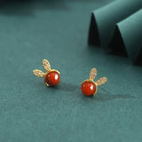 ZFSILVER S925 Silver Red Agate Rabbit Earrings for Women