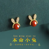 ZFSILVER S925 Silver Red Agate Rabbit Earrings for Women