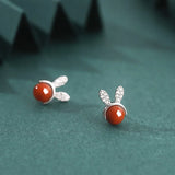 ZFSILVER S925 Silver Red Agate Rabbit Earrings for Women