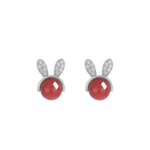 ZFSILVER S925 Silver Red Agate Rabbit Earrings for Women