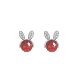 ZFSILVER S925 Silver Red Agate Rabbit Earrings for Women