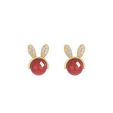 ZFSILVER S925 Silver Red Agate Rabbit Earrings for Women