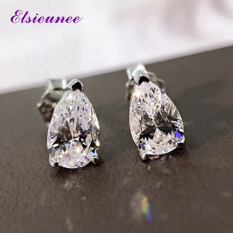925 Silver Pear Cut Moissanite Citrine Stud Earrings