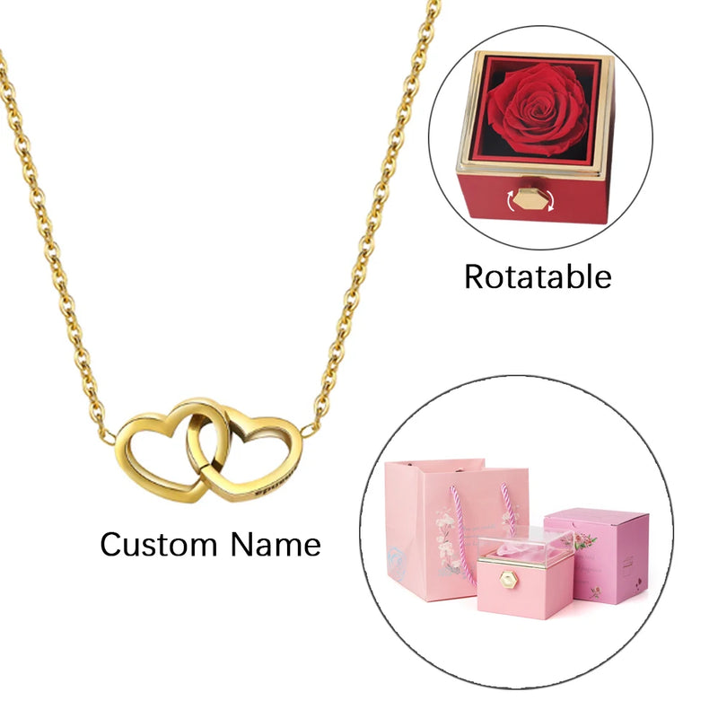 Eternal Rose Box - Engraved Necklace & Real Rose Flower Heart