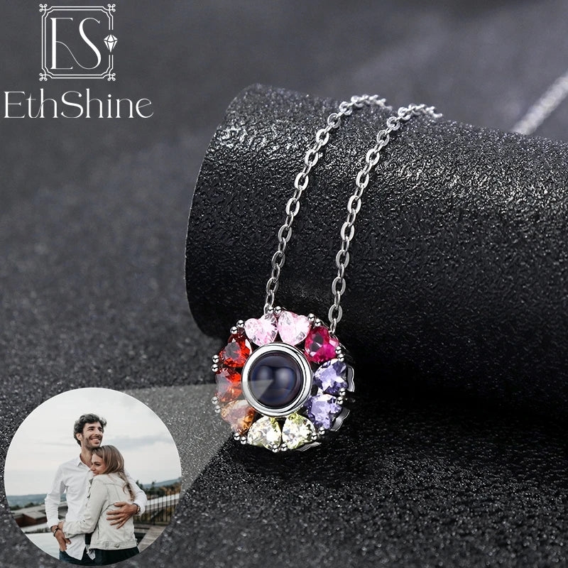 925 Silver Photo Projection Necklace Family Pendant