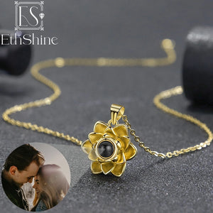ETHSHINE 925 Sterling Silver Projection Necklace Flower Photo Necklace