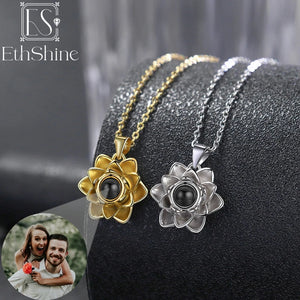 ETHSHINE 925 Sterling Silver Projection Necklace Flower Photo Necklace