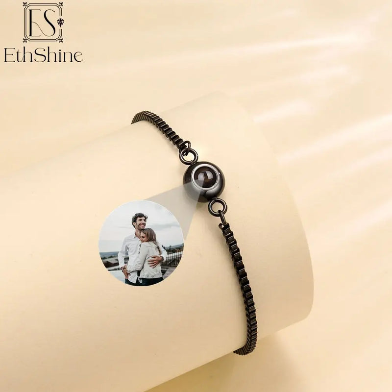 Personalized Circle Photo Bracelet for Couples