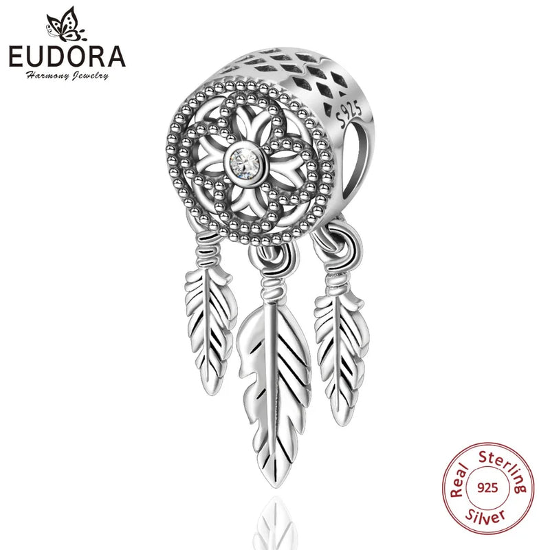 925 Silver Dream Catcher Feather Charms for Bracelets Necklaces CYZ062