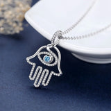 925 Silver Hamsa Hand & Evil Eye CZ Pendant Necklace Good Luck Charm
