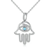 925 Silver Hamsa Hand & Evil Eye CZ Pendant Necklace Good Luck Charm