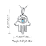 925 Silver Hamsa Hand & Evil Eye CZ Pendant Necklace Good Luck Charm